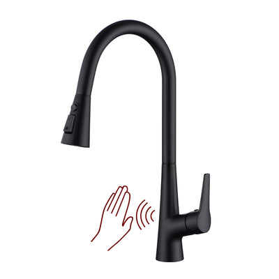 Robinet de lavabo de cuisine SUMERAIN noir mat sans contact avec pulvérisateur rétractable, mitigeur à détection de mouvement mains libres pour évier de cuisine