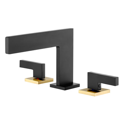 Robinet de salle de bain cascade à montage large Sumerain 3 trous 2 poignées 8 pouces, robinet de lavabo noir et or avec conduites d'alimentation