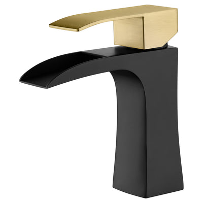 Robinet de salle de bain cascade Sumerain, poignée unique, trou unique, noir et or, robinet de lavabo en acier inoxydable