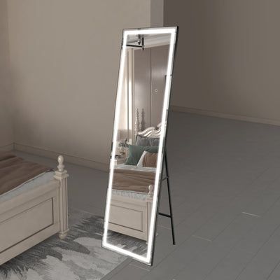 Miroir pleine longueur Sumerain avec lumières LED, miroir sur pied 67"x20" avec gradation et 3 éclairages colorés, grand miroir de corps entier pour chambre, dressing, vestiaire, cadre noir