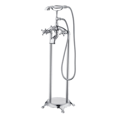 Robinet de baignoire autoportant SUMERAIN style cascade avec douchette, robinet de baignoire antique à montage au sol en laiton massif, finition chrome, débit élevé