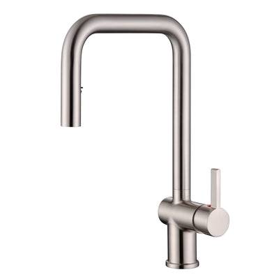 Robinet d'évier de cuisine Sumerain avec douchette rétractable en nickel brossé, acier inoxydable, robinet à trou unique à poignée unique avec mode double pulvérisation