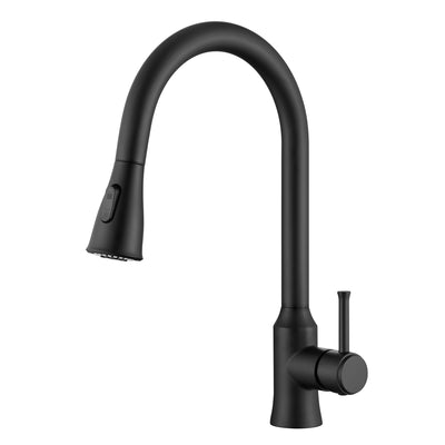 Robinet de cuisine SUMERAIN noir mat à col haut avec douchette escamotable, acier inoxydable sans plomb, poignée unique