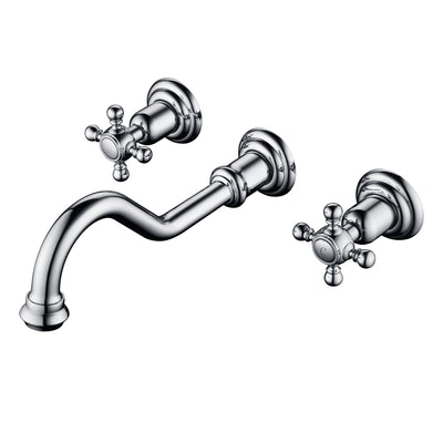 Robinet de lavabo mural vintage SUMERAIN pour vasque, robinet de lavabo à 3 trous avec poignées croisées en laiton, finition chrome avec valve d'installation incluse