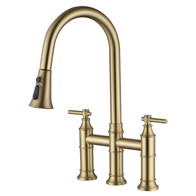 SUMERAIN Robinet de cuisine à pont central de 8 pouces avec pulvérisateur extractible, robinet de cuisine à 3 trous en acier inoxydable, or brossé