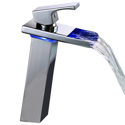 Robinet de salle de bain cascade LED Sumerain, chrome, poignée unique, trou unique, robinet de vasque avec changement de 3 couleurs
