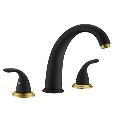 Robinet de baignoire à deux poignées SUMERAIN à large écartement, robinet de baignoire à montage sur plage avec valve, noir et or