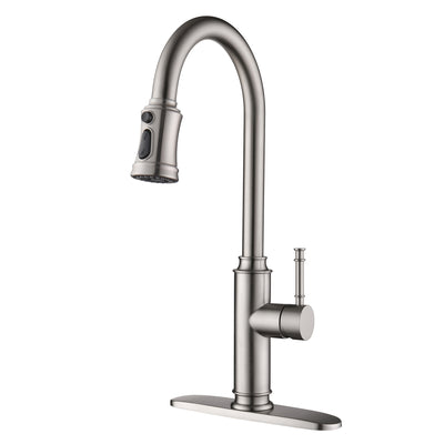 Robinet de cuisine SUMERAIN extractible, robinet d'évier à levier unique en acier inoxydable avec pulvérisateur extractible et plaque de montage, nickel brossé
