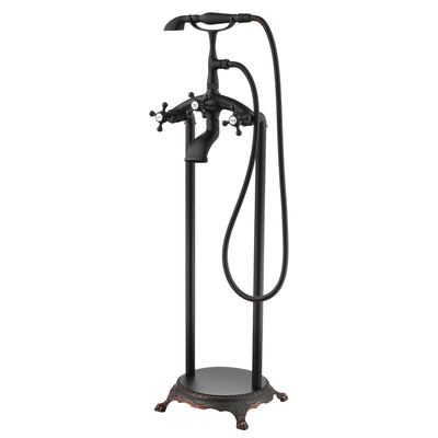 Robinet de baignoire autoportant SUMERAIN style cascade, robinet de baignoire à montage au sol en bronze huilé avec douchette, débit élevé