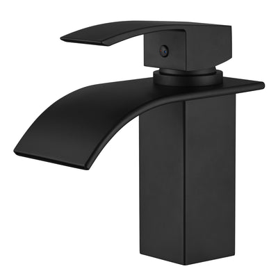 Robinet de lavabo de salle de bain SUMERAIN noir mat, acier inoxydable 304 sans plomb, mitigeur monobloc à levier unique avec bec cascade
