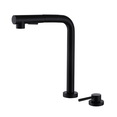 SUMERAIN Robinet d'évier de cuisine 2 trous avec pulvérisateur extractible, robinet de cuisine noir avec poignée unique latérale, fenêtre avant