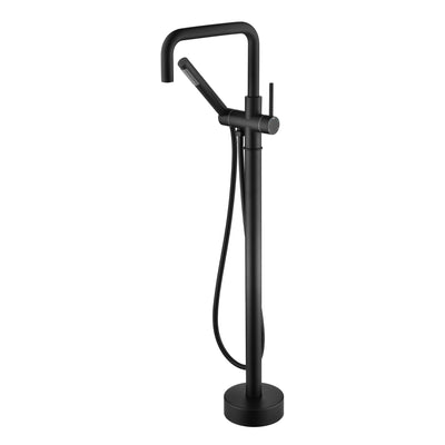 Robinet de remplissage de baignoire monté au sol SUMERAIN avec douchette, robinet autoportant en laiton noir mat à haut débit