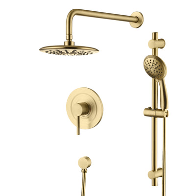 sumerain Système de douche, ensemble robinet de douche à barre coulissante or brossé complet, pommes de douche et douchette à main 3 jets, valve et kit de garniture inclus
