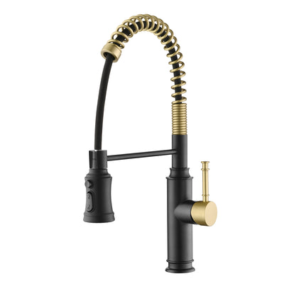 Robinet de cuisine SUMERAIN avec pulvérisateur extractible, robinet à ressort à trou unique pour évier de cuisine avec pulvérisateur à 3 fonctions, noir et or