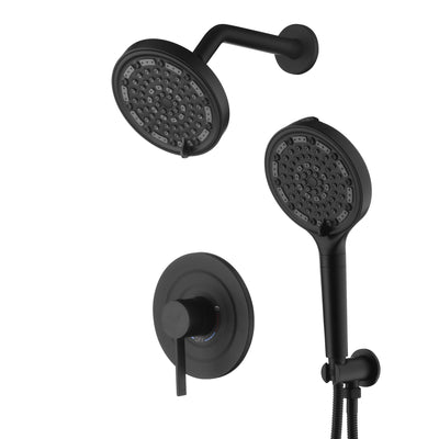 Système de douche SUMERAIN noir mat avec pomme de douche à main filtrée 6 jets, ensemble robinet de douche pluie mural avec valve d'installation