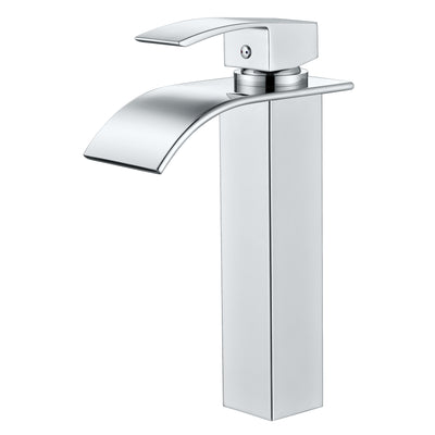 Robinet de lavabo sur vasque SUMERAIN, trou unique, robinet de salle de bain moderne haut effet cascade en acier inoxydable, chrome
