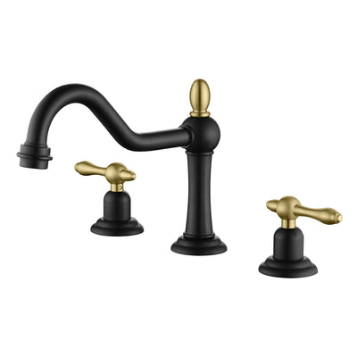 sumerain Robinet de salle de bain à large écartement 8 pouces, robinet de lavabo style vintage à 2 poignées pour évier 3 trous, noir et or