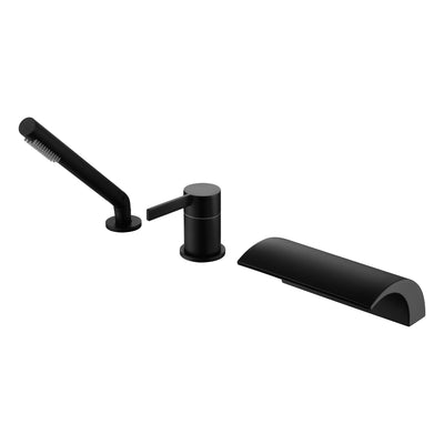 Ensemble robinet de baignoire SUMERAIN noir mat avec pulvérisateur, robinet de baignoire romaine cascade 3 trous monté sur plage à haut débit