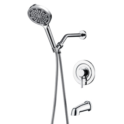 Système de douche moderne SUMERAIN avec pomme de douche à main filtrée 6 jets, robinet de douche chromé avec bec de baignoire, haut débit
