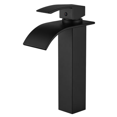 Robinet de lavabo sur vasque SUMERAIN noir mat, robinet de salle de bain haut effet cascade, mitigeur monobloc à poignée unique