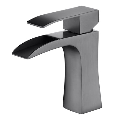 Robinet de salle de bain cascade Sumerain, poignée unique, trou unique, gris métallique, robinet de lavabo en acier inoxydable