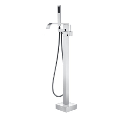 Robinet de baignoire sur pied SUMERAIN avec douchette, robinet de baignoire autoportant cascade à débit élevé avec bec pivotant à 360 degrés, chrome