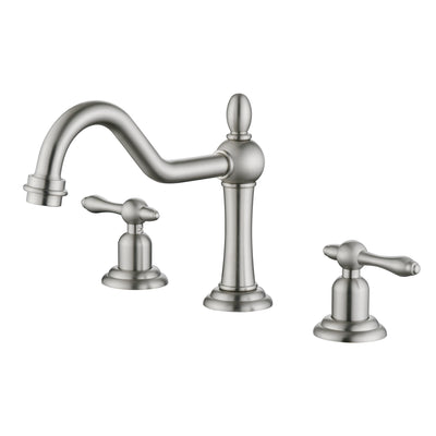 sumerain Robinet de salle de bain vintage 8" à large écartement 3 trous, robinet de lavabo à 2 poignées nickel brossé