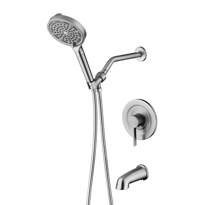 Système de douche pluie SUMERAIN avec bec de baignoire, ensemble robinet de douche baignoire à haut débit avec pomme de douche 6 jets filtrée, finition nickel brossé