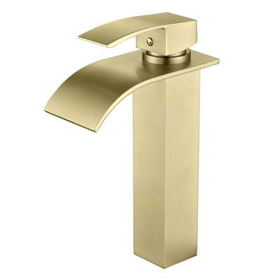 Robinet de lavabo sur vasque SUMERAIN, robinet de lavabo haut effet cascade en acier inoxydable brossé or, mitigeur à poignée unique, trou unique