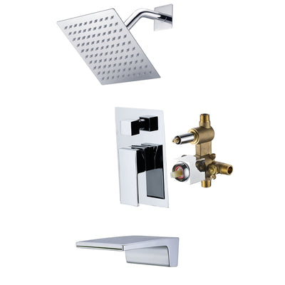 Système de douche complet SUMERAIN avec valve d'installation, ensemble de robinet de douche mural à poignée unique avec bec de baignoire cascade, chrome