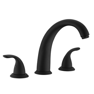 Robinet de baignoire romaine SUMERAIN à large écartement, robinet de baignoire à deux poignées à montage sur plage avec valve, noir mat