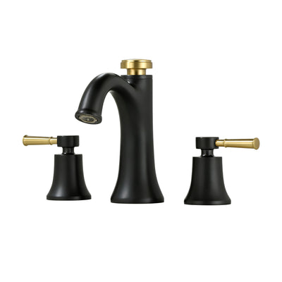 Robinet de salle de bain Sumerain à 3 trous, robinet de lavabo moderne en laiton massif avec modes de pulvérisation doubles, mémoire de température, noir et or