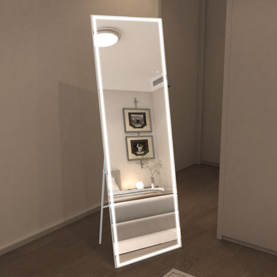 Miroir sur pied LED Sumerain 75"x28" avec éclairage, cadre blanc, miroir pleine longueur avec variation d'intensité et 3 températures de couleur, miroir corps entier pour chambre, dressing, vestiaire