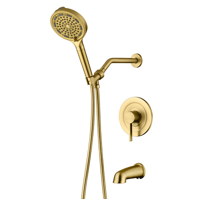 Système de douche SUMERAIN or brossé avec pomme de douche à main filtrée 6 jets, ensemble robinet de douche avec bec de baignoire à haut débit