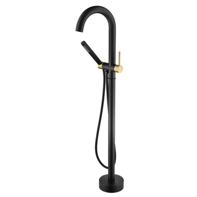 Robinet de baignoire sur pied sumerain avec douchette, mitigeur de salle de bain à haut débit avec bec col de cygne pivotant à 360°, noir et or