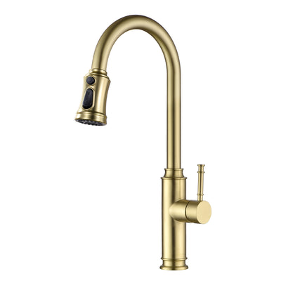 Robinet de cuisine SUMERAIN avec pulvérisateur extractible, robinet à levier unique à bec haut en acier inoxydable, robinet d'évier à trou unique, or brossé
