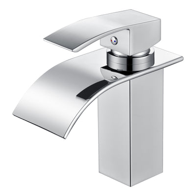 Robinet de lavabo de salle de bain moderne SUMERAIN, mitigeur à poignée unique avec effet cascade, avec conduites d'alimentation en eau, chrome