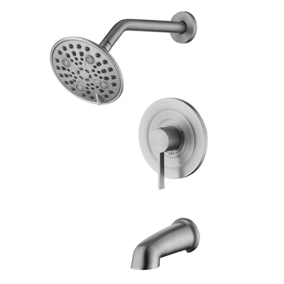 Ensemble robinet baignoire et douche Sumerain en nickel brossé avec bec de baignoire, pomme de douche à 6 jets, valve de douche incluse