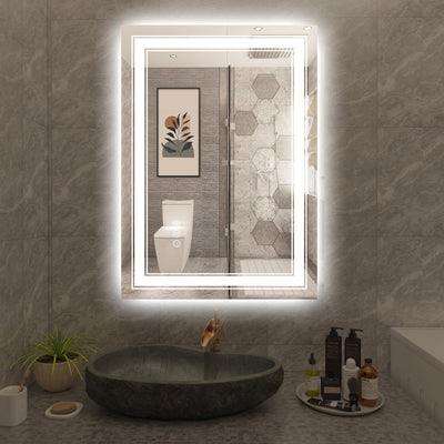 Miroir de salle de bain LED Sumerain 20 x 28 pouces avec éclairage, miroir de maquillage avant et arrière à variation d'intensité sans palier, anti-buée, fonction mémoire, 3 températures de couleur
