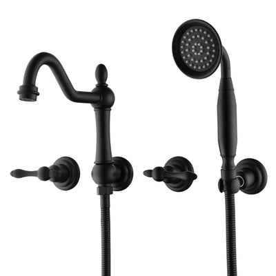 Robinet de baignoire mural SUMERAIN noir mat avec douchette, ensemble de robinet de baignoire traditionnel à haut débit, valve d'installation incluse