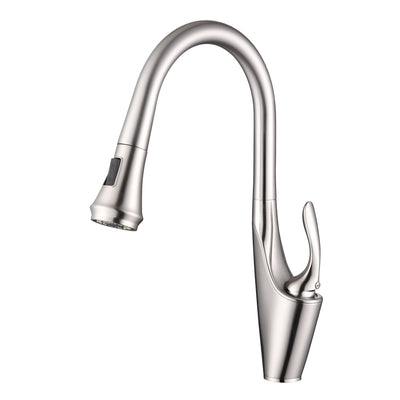 Robinet de cuisine Sumerain en nickel brossé à poignée unique avec douchette extractible, robinet d'évier de cuisine en acier inoxydable à 1 trou avec pulvérisateur rétractable