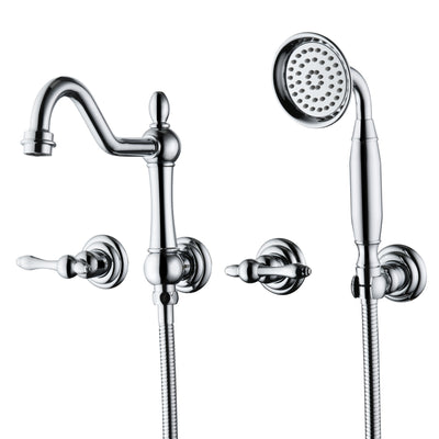 Robinet de baignoire mural vintage SUMERAIN avec douchette à main, remplisseur de baignoire à haut débit, finition chrome, valve d'installation incluse