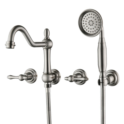 Robinet de baignoire mural SUMERAIN en nickel brossé avec douchette à main, remplisseur de baignoire traditionnel avec valve d'installation