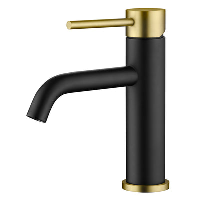 Robinet de lavabo moderne SUMERAIN à poignée unique, acier inoxydable, trou unique, noir et or