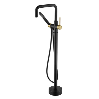 Robinet de baignoire autoportant sumerain, mitigeur sur pied pour baignoire, noir et or, robinet de salle de bain à poignée unique avec douchette