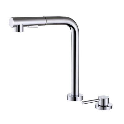 SUMERAIN Robinet de cuisine à 2 trous avec pulvérisateur extractible chromé, robinet d'évier de cuisine à fenêtre avant avec poignée unique latérale