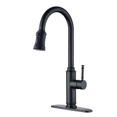 Robinet de cuisine SUMERAIN extractible, robinet d'évier à levier unique en acier inoxydable avec pulvérisateur à 3 fonctions et plaque de montage, noir mat