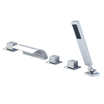 Ensemble de robinet de baignoire romaine cascade moderne SUMERAIN en chrome, montage sur pont avec 3 boutons et douchette