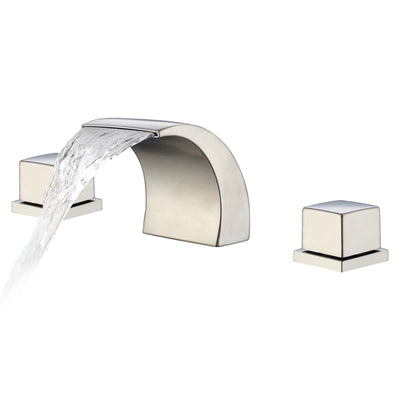 Robinet de salle de bain à large écartement Sumerain, robinet de lavabo moderne style cascade avec doubles poignées, construction en laiton massif et acier inoxydable, montage sur pont 3 trous, finition nickel brossé