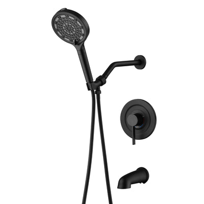 Système de douche SUMERAIN noir mat avec bec de baignoire, robinet de douche moderne pour baignoire avec pomme de douche à main filtrée 6 jets